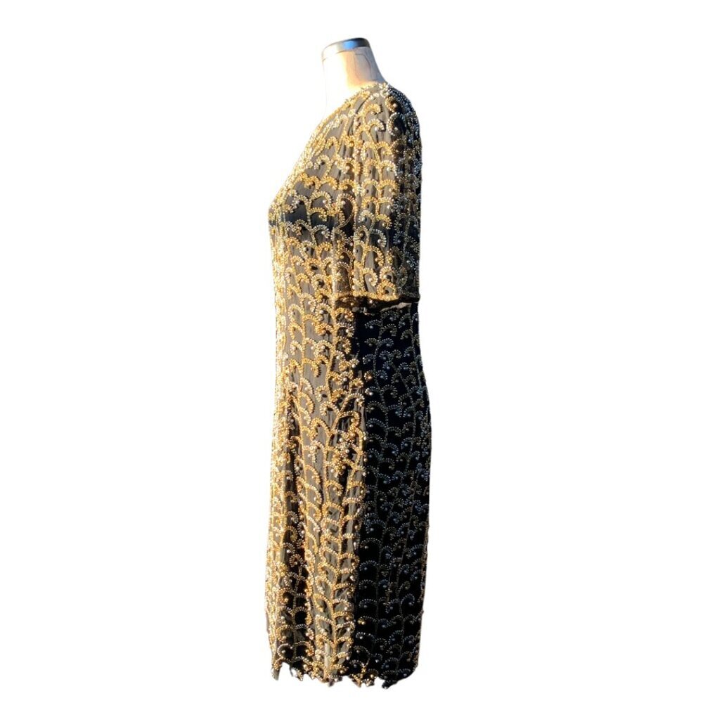Oleg Cassini BlackTie Sequin Embellished Heavily Beaded 100% Silk Women's 14 - Picture 5 of 9